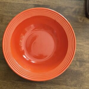 Bauer Pottery Orange Ringware Low Pasta Serving Bowl 12" Los Angeles California